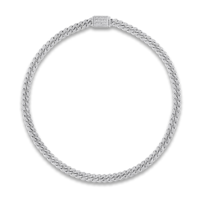 Main Image 1 of Diamond Cuban Link Chain 5-5/8 ct tw Round/Baguette Necklace 10K White Gold 6.80mm 16"