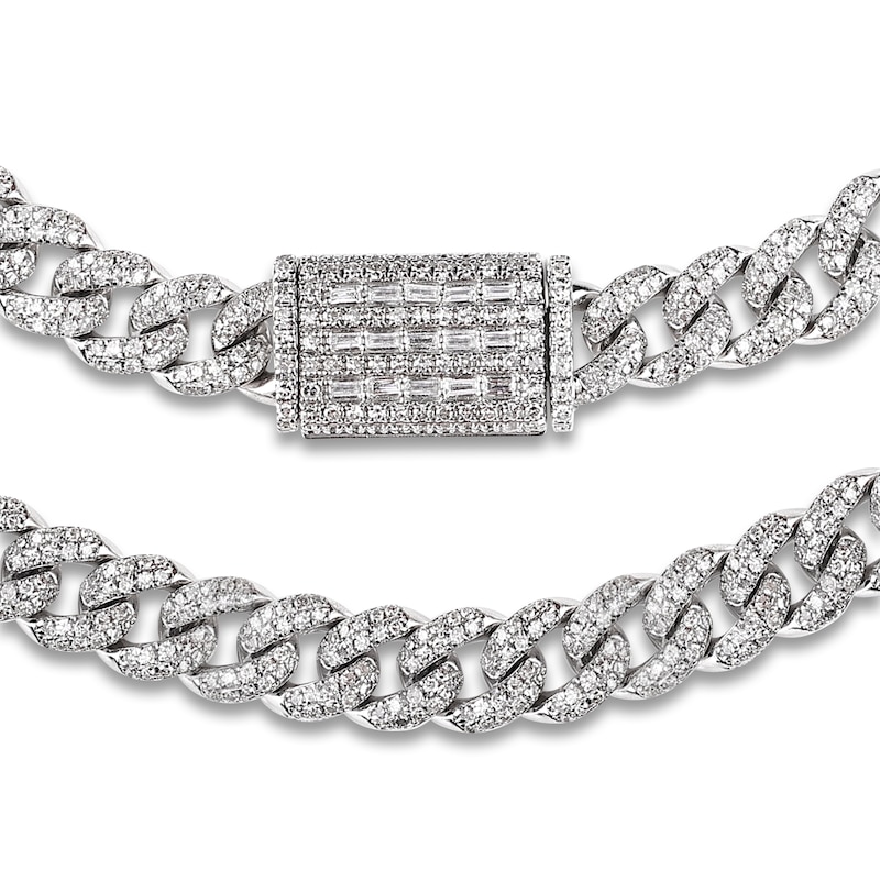 Main Image 2 of Diamond Cuban Link Chain 5-5/8 ct tw Round/Baguette Necklace 10K White Gold 6.80mm 16"