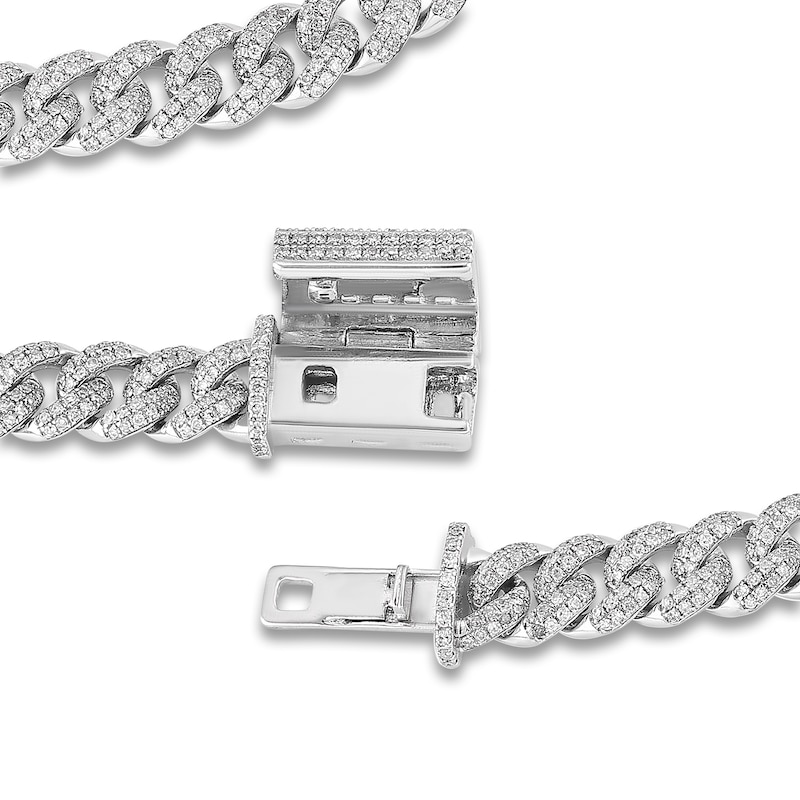 Main Image 3 of Diamond Cuban Link Chain 5-5/8 ct tw Round/Baguette Necklace 10K White Gold 6.80mm 16"