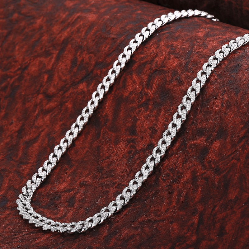 Main Image 5 of Diamond Cuban Link Chain 5-5/8 ct tw Round/Baguette Necklace 10K White Gold 6.80mm 16"