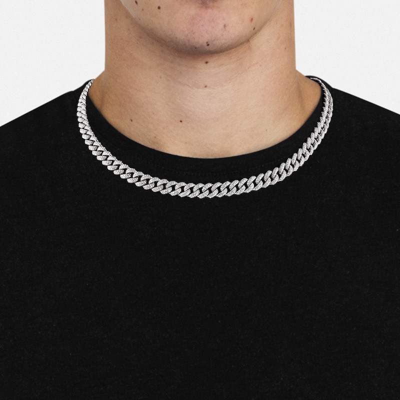 Main Image 6 of Diamond Cuban Link Chain 5-5/8 ct tw Round/Baguette Necklace 10K White Gold 6.80mm 16"
