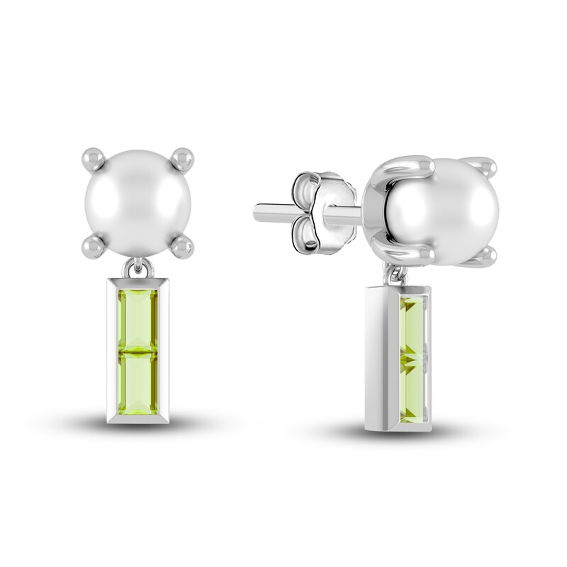 Main Image 1 of Juliette Maison Natural Peridot Baguette and Freshwater Cultured Pearl Earrings 10K White Gold