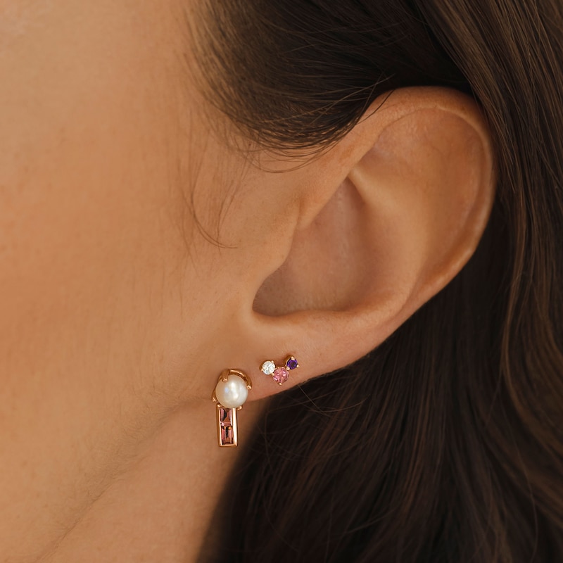 Main Image 4 of Juliette Maison Natural White Sapphire Baguette and Freshwater Cultured Pearl Earrings 10K Yellow Gold