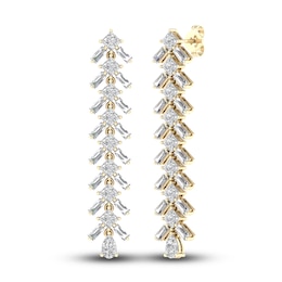 Lab-Grown Diamond Dangle Earrings 4-3/4 ct tw Princess/Baguette/Pear 14K Yellow Gold
