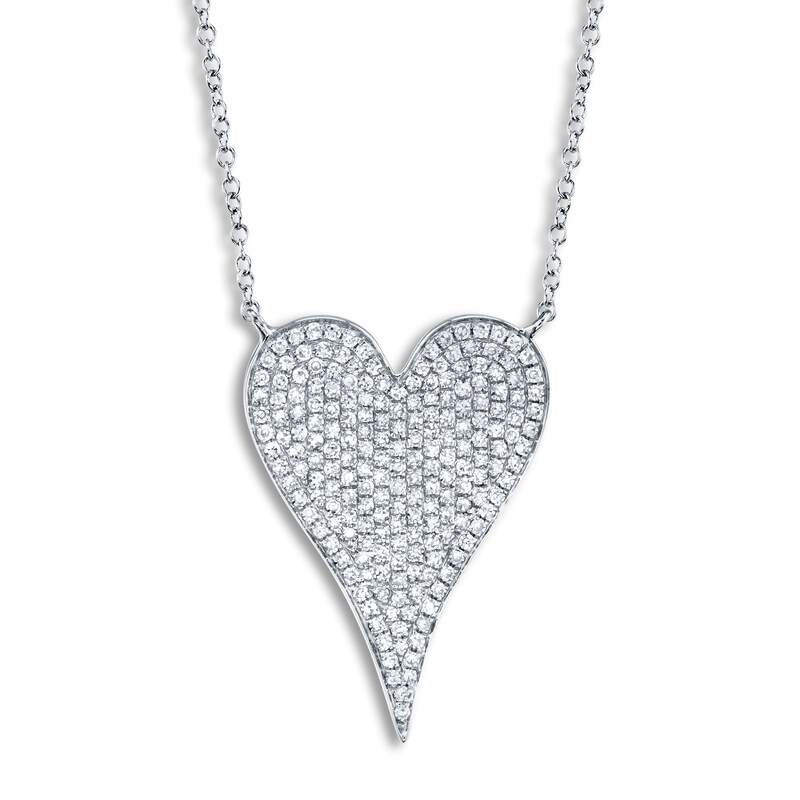 Main Image 1 of Shy Creation Diamond Heart Necklace 3/8 ct tw Round 14K White Gold 18" SC55002481