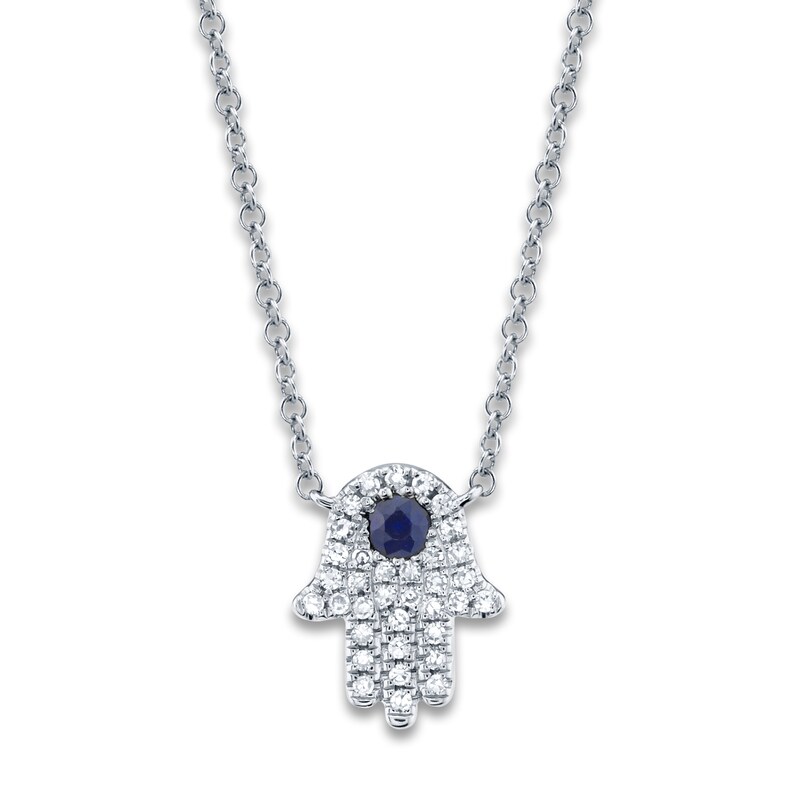 Main Image 1 of Shy Creation Diamond Hamsa Necklace 1/15 ct tw Round 14K White Gold 18" SC55005244