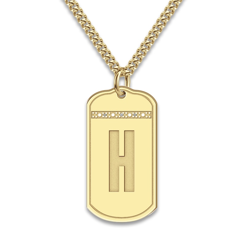 Main Image 1 of Men's Personalized Initial Pendant Necklace Diamond Accents Yellow Gold-Plated Sterling Silver 20"