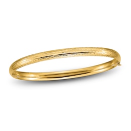 Diamond-Cut Hinged Bangle Bracelet 14K Yellow Gold 7.25"
