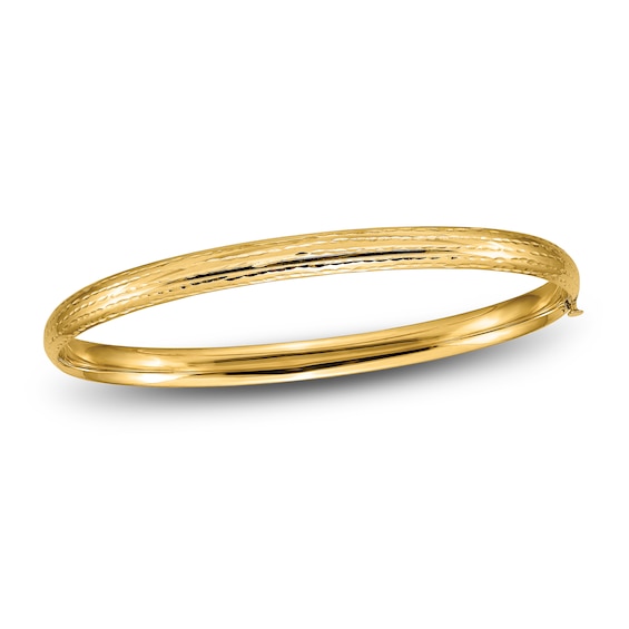 Jared The Galleria Of Jewelry Diamond-Cut Hinged Bangle Bracelet 14K Yellow Gold 7.25"