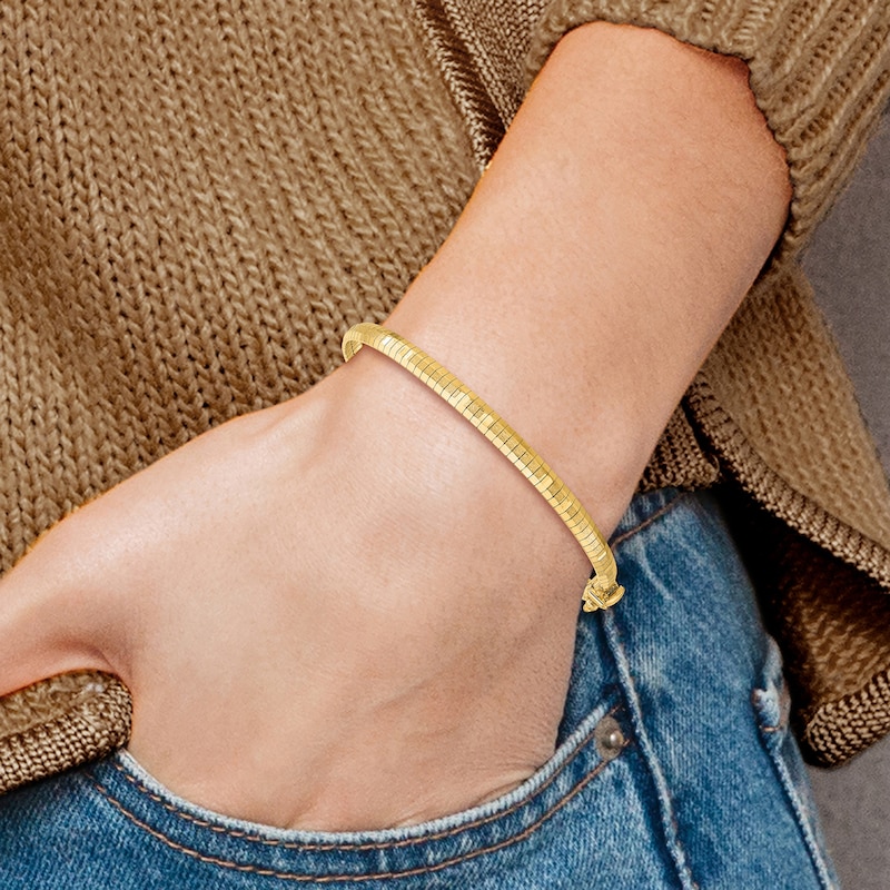 Main Image 3 of Diamond-Cut Satin Hinged Bangle Bracelet 14K Yellow Gold 7.5"
