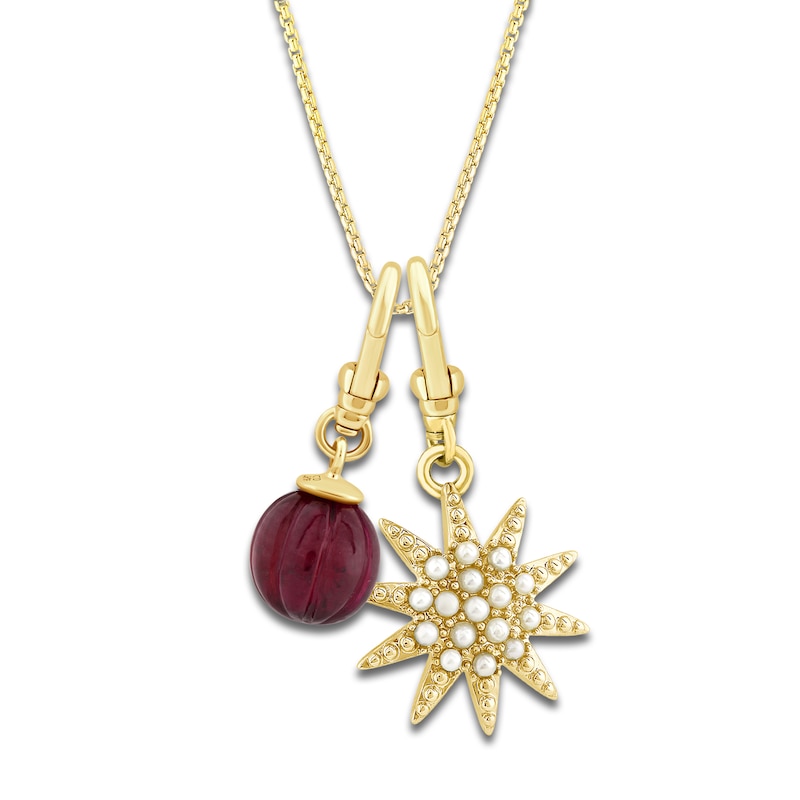 Charm'd by Lulu Frost Freshwater Cultured Pearl Star & Lab-Created Ruby Birthstone Charm 18" Box Chain Necklace Set 10K Yellow Gold