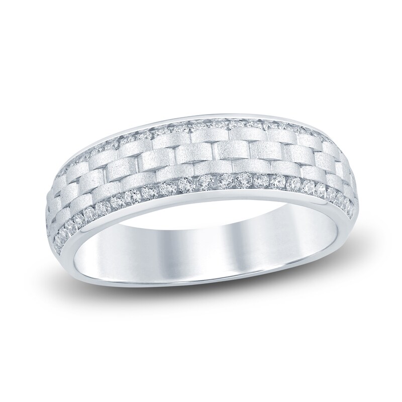 Main Image 1 of Men's Woven Diamond Wedding Band 1/2 ct tw Round 14K White Gold