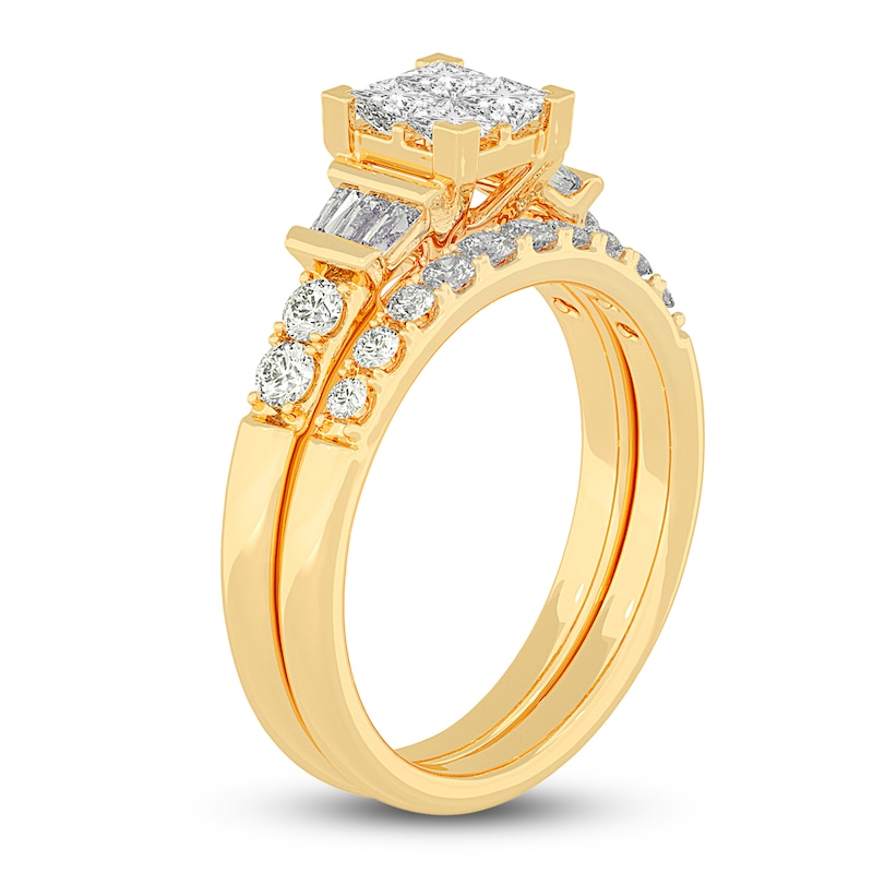 Diamond Bridal Set 1 ct tw Princess/Baguette/ Round 14K Yellow Gold