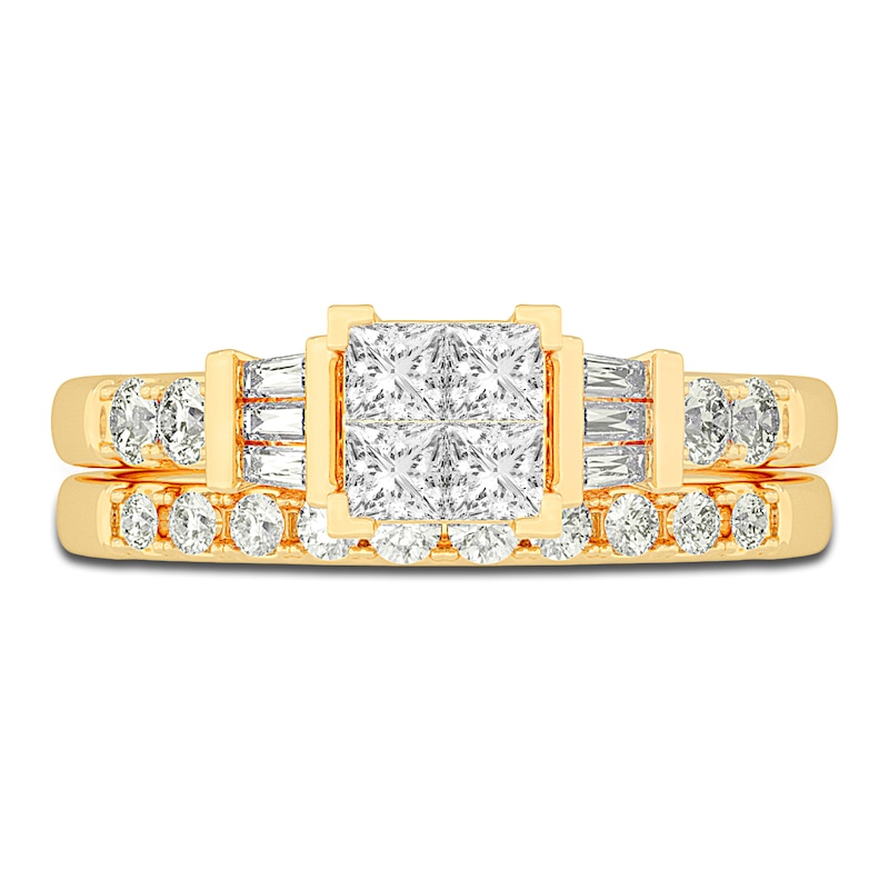 Diamond Bridal Set 1 ct tw Princess/Baguette/ Round 14K Yellow Gold