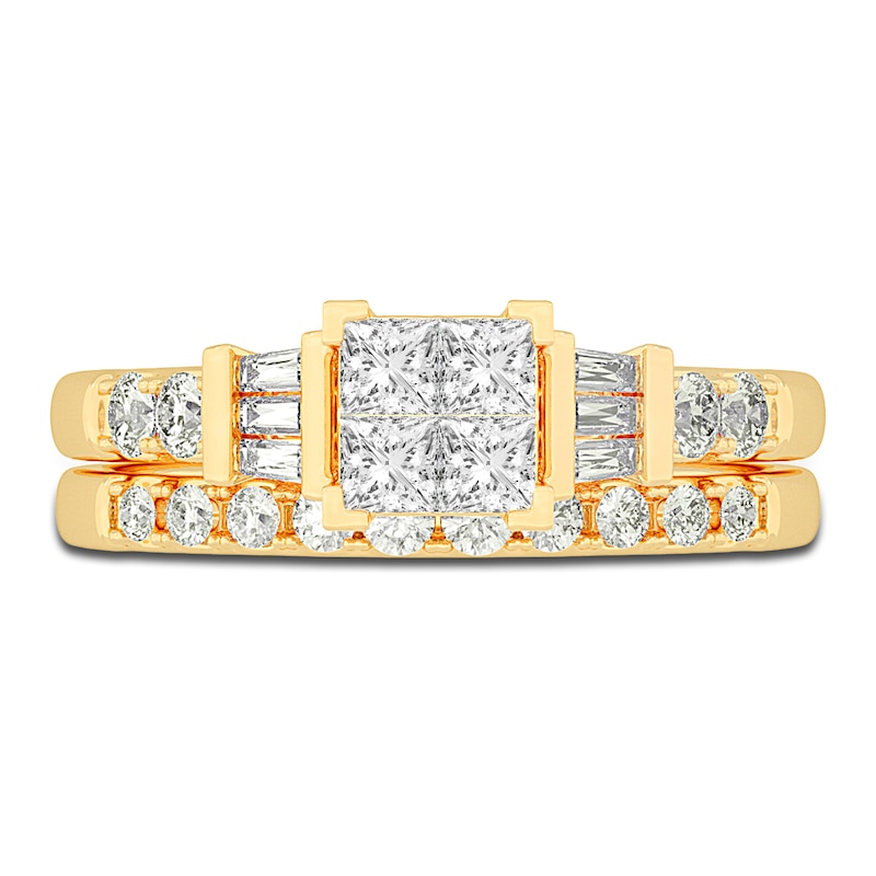 Main Image 3 of Diamond Bridal Set 1 ct tw Princess/Baguette/ Round 14K Yellow Gold