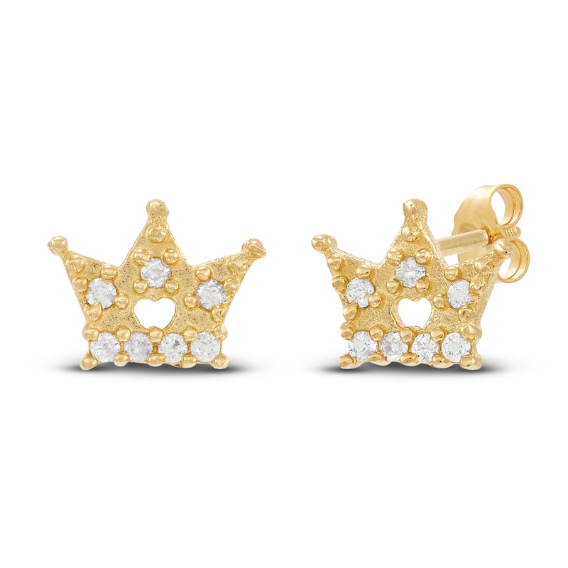 Main Image 1 of Children's Diamond Crown Stud Earrings 1/15 ct tw Round 14K Yellow Gold