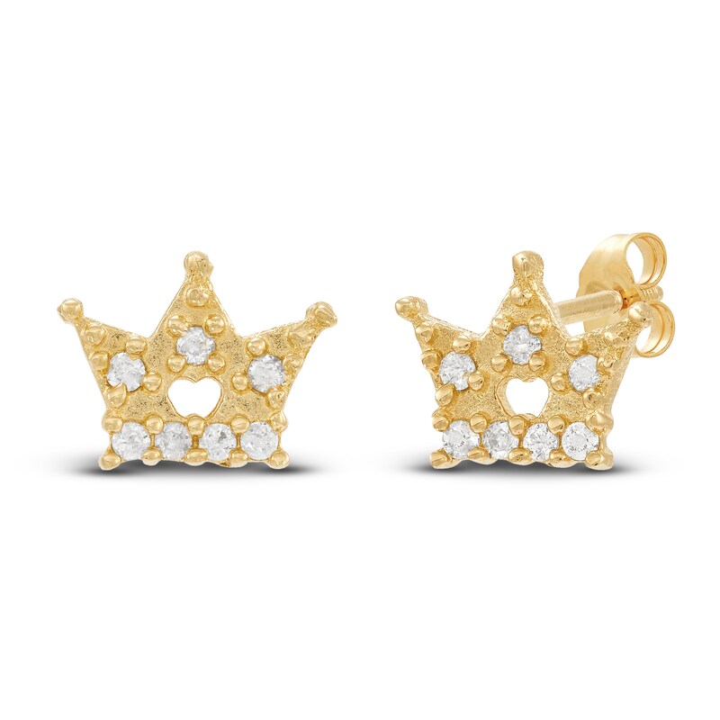 Main Image 2 of Children's Diamond Crown Stud Earrings 1/15 ct tw Round 14K Yellow Gold
