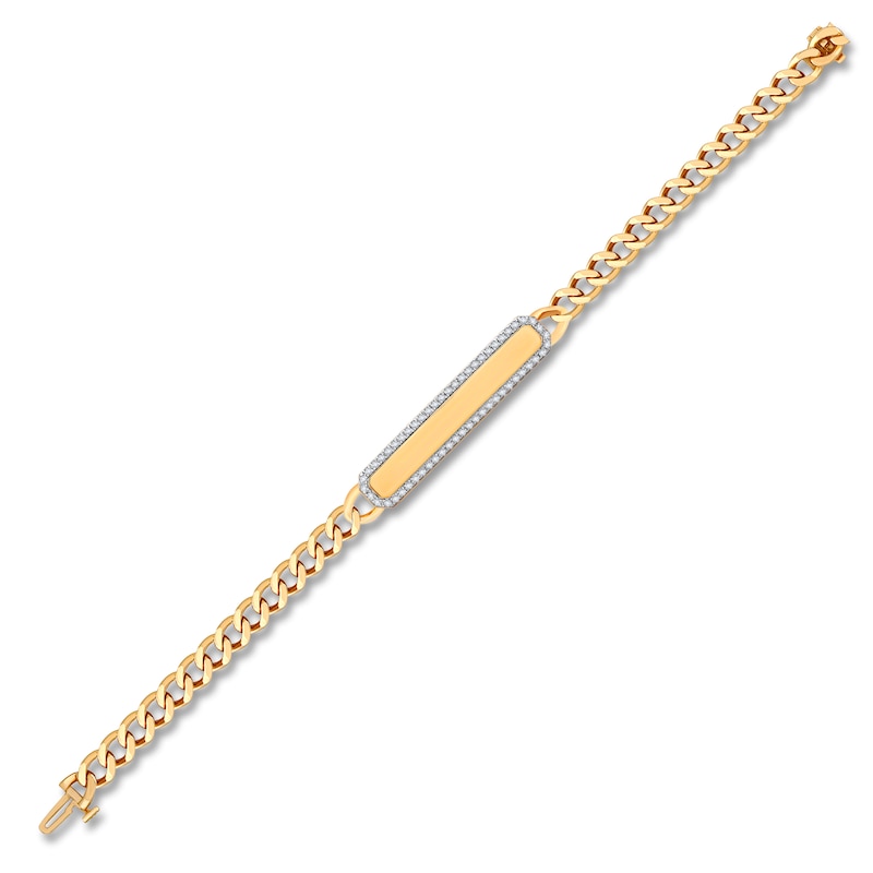 Main Image 2 of Diamond Cuban Link Station Bracelet 1/3 ct tw Round 14K Yellow Gold 7&quot;