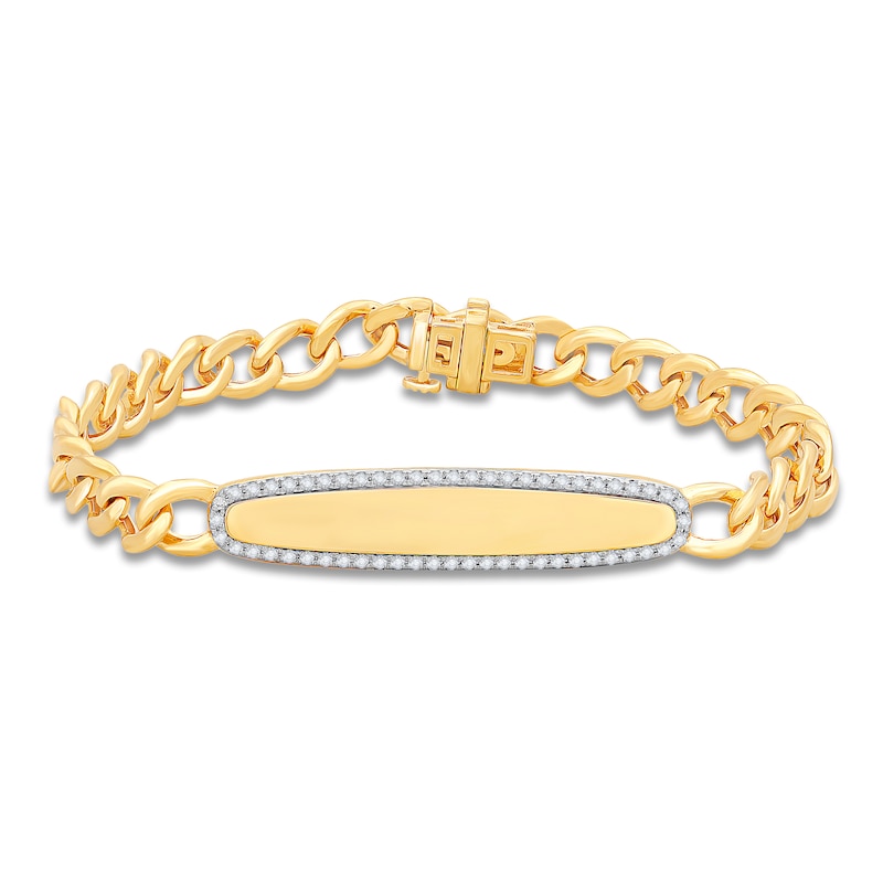 Main Image 1 of Diamond Cuban Link Station Bracelet 1/3 ct tw Round 14K Yellow Gold 7"