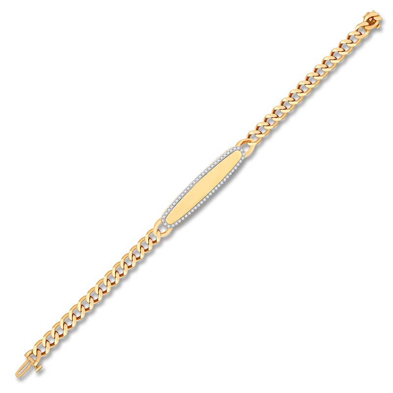 Main Image 2 of Diamond Cuban Link Station Bracelet 1/3 ct tw Round 14K Yellow Gold 7"
