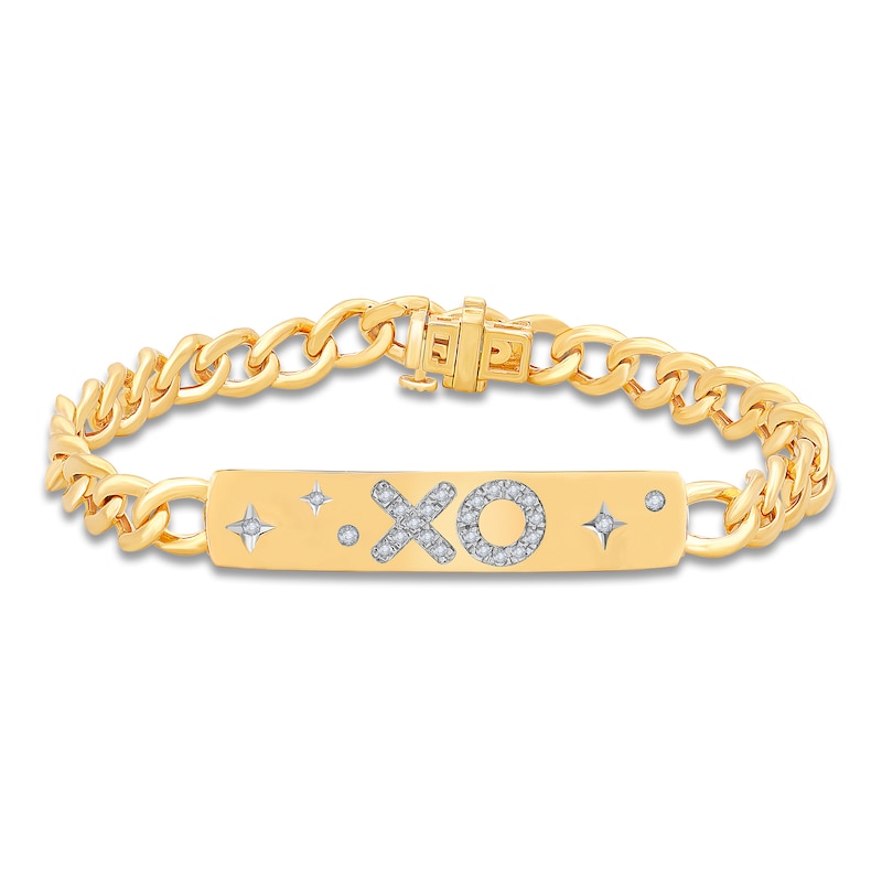 Main Image 1 of Diamond Cuban Link Station Bracelet 1/5 ct tw Round 14K Yellow Gold 7"
