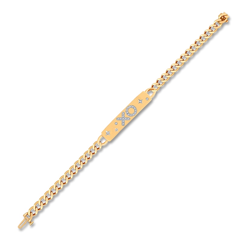 Main Image 2 of Diamond Cuban Link Station Bracelet 1/5 ct tw Round 14K Yellow Gold 7"