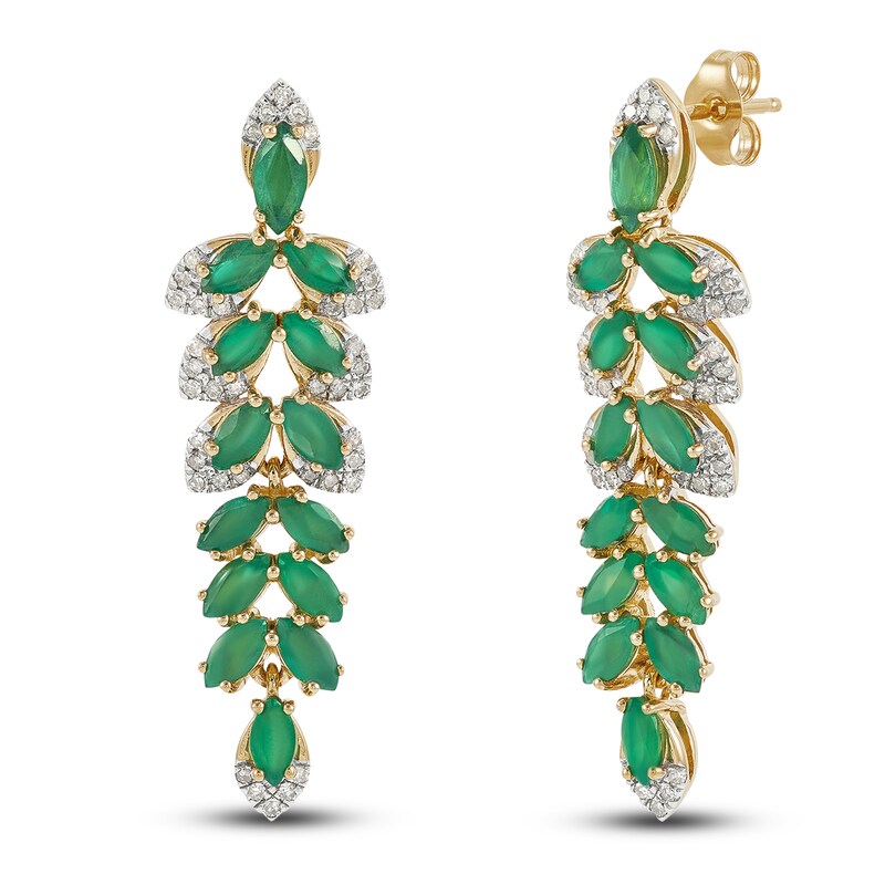Main Image 2 of Natural Emerald Drop Earrings 1/4 ct tw Diamonds 14K Yellow Gold