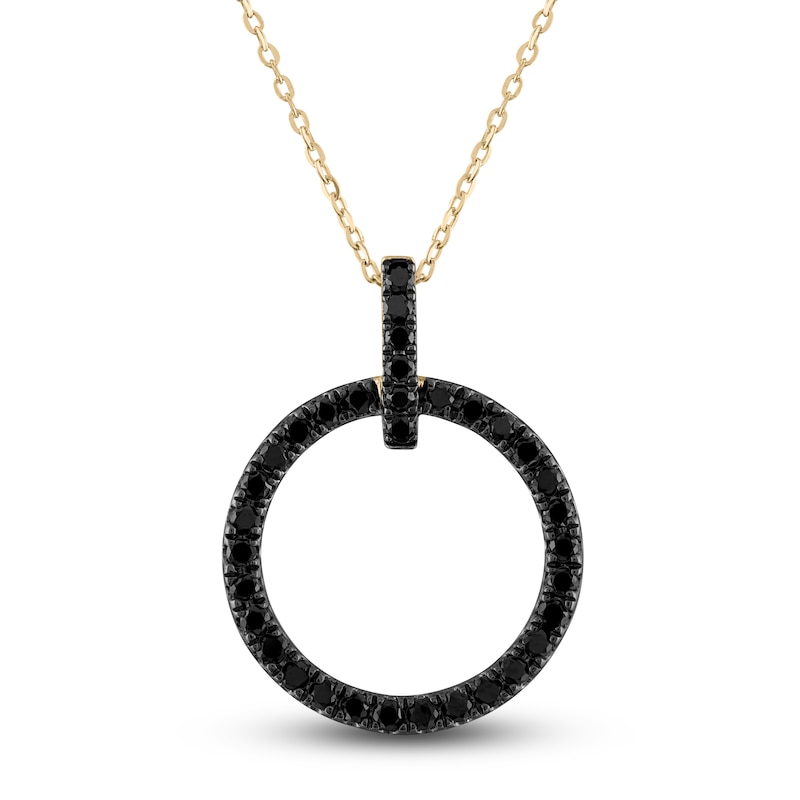 Main Image 1 of Black Diamond Circle Pendant Necklace 3/8 ct tw Round 14K Yellow Gold 18"