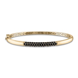Black Diamond Bangle Bracelet 1-1/2 ct tw Round 14K Yellow Gold "