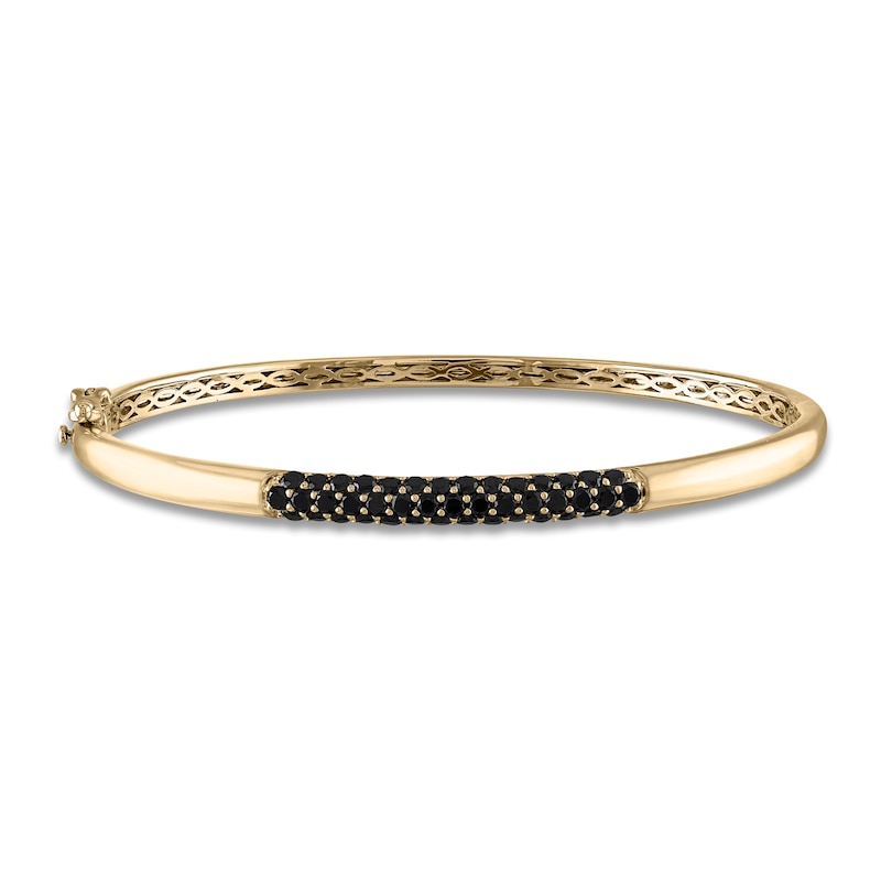 Main Image 1 of Black Diamond Bangle Bracelet 1-1/2 ct tw Round 14K Yellow Gold "