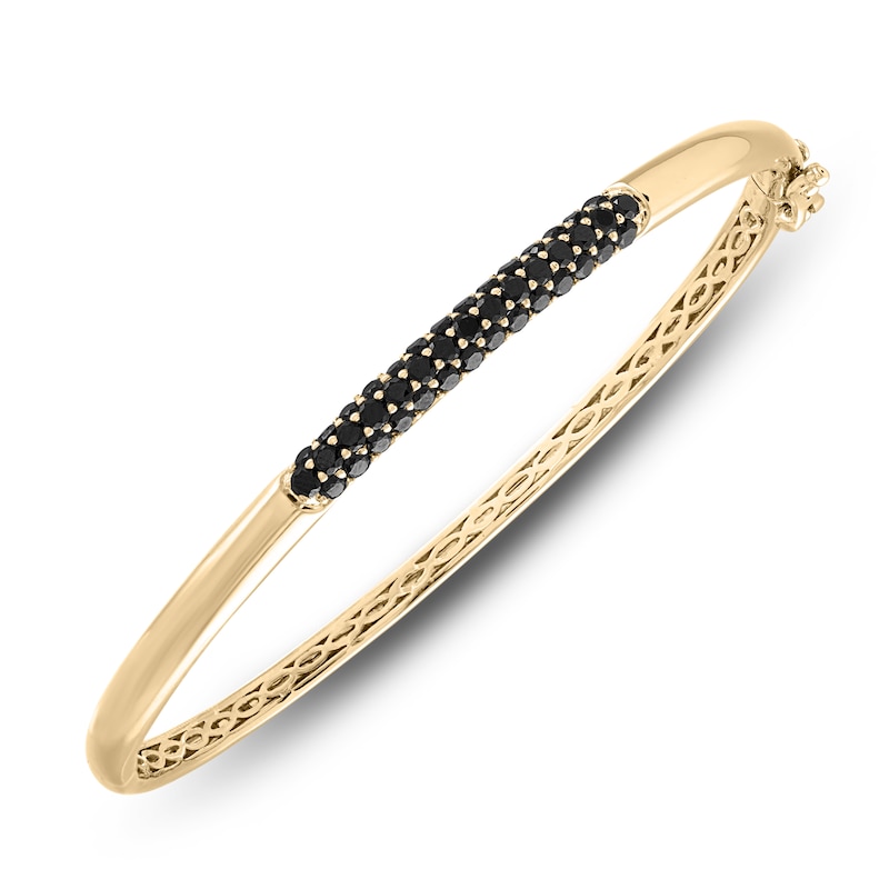 Main Image 3 of Black Diamond Bangle Bracelet 1-1/2 ct tw Round 14K Yellow Gold "