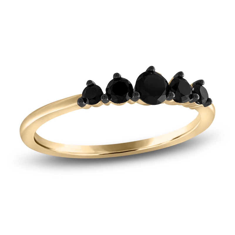 Main Image 1 of Black Diamond 5-Stone Ring 1/2 ct tw Round 14K Yellow Gold