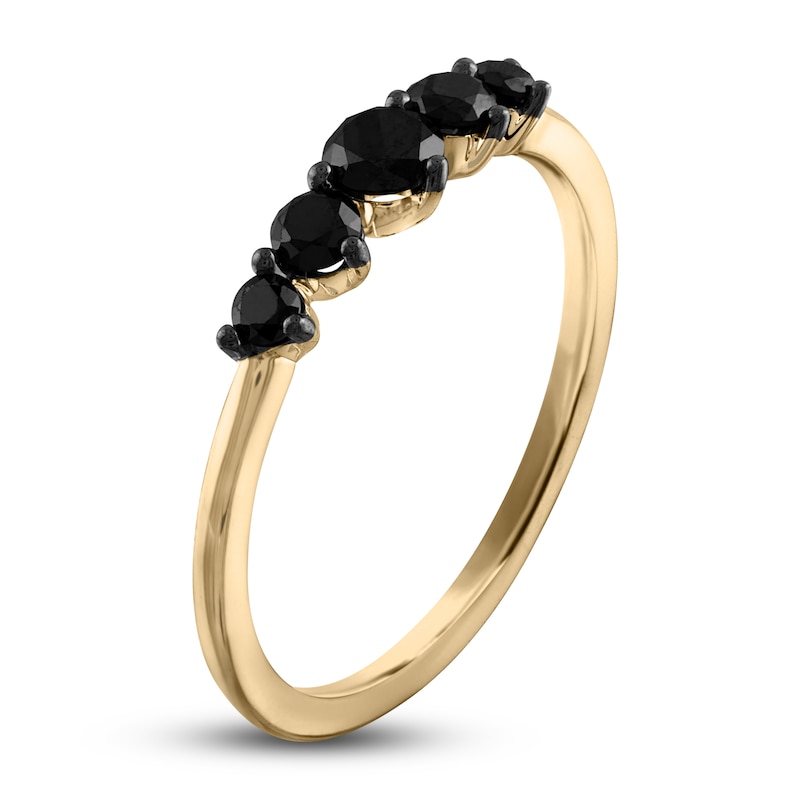 Main Image 2 of Black Diamond 5-Stone Ring 1/2 ct tw Round 14K Yellow Gold