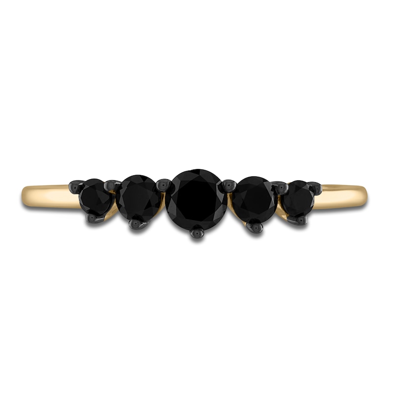 Main Image 3 of Black Diamond 5-Stone Ring 1/2 ct tw Round 14K Yellow Gold