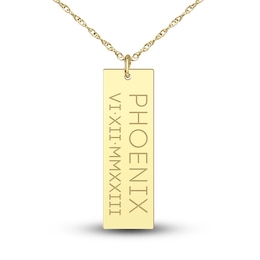 High-Polish Personalized Name & Number Dog Tag Necklace 14K Yellow Gold