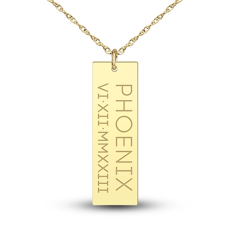 Main Image 1 of High-Polish Personalized Name & Number Dog Tag Necklace 14K Yellow Gold