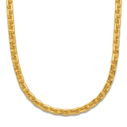 High-Polish Square Barrel Chain Necklace 24K Yellow Gold 24" 3.5mm