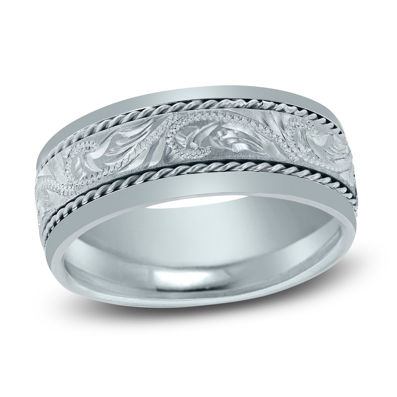 Scroll Braid Wedding Band 14K White Gold 8mm