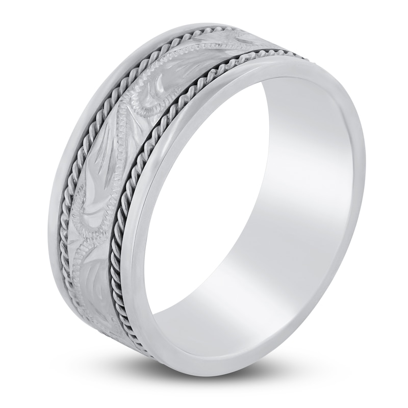 Scroll Braid Wedding Band 14K White Gold 8mm