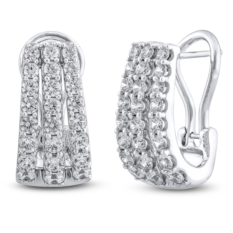 Main Image 2 of Diamond Three-Row Split Hoop Earrings 2 ct tw 14K White Gold