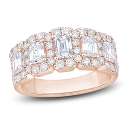 Emerald and Round-Cut Diamond Anniversary Band 2 ct tw 14K Rose Gold