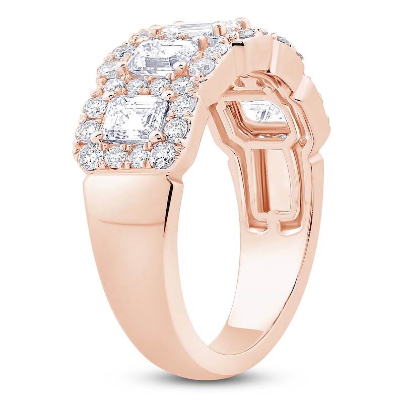 Main Image 2 of Emerald and Round-Cut Diamond Anniversary Band 2 ct tw 14K Rose Gold