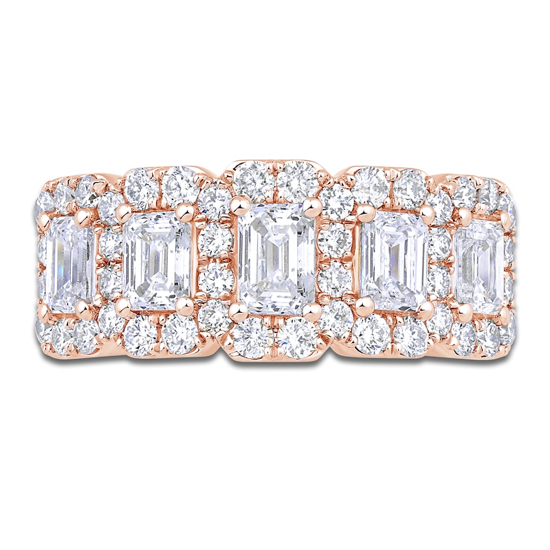 Main Image 3 of Emerald and Round-Cut Diamond Anniversary Band 2 ct tw 14K Rose Gold