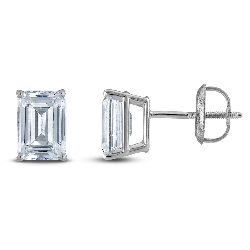 Main Image 1 of Emerald-Cut Lab-Grown Diamond Solitaire Stud Earrings 2 ct tw 14K White Gold (F/SI2)