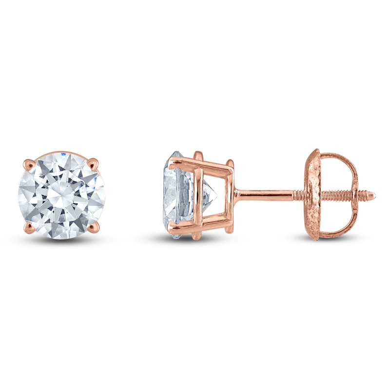 Main Image 1 of Round-Cut Lab-Created Diamond Solitaire Stud Earrings 5 ct tw 14K Rose Gold (F/SI2)