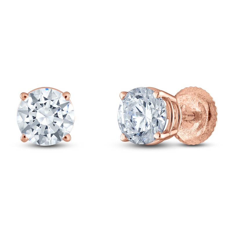 Main Image 2 of Round-Cut Lab-Created Diamond Solitaire Stud Earrings 5 ct tw 14K Rose Gold (F/SI2)