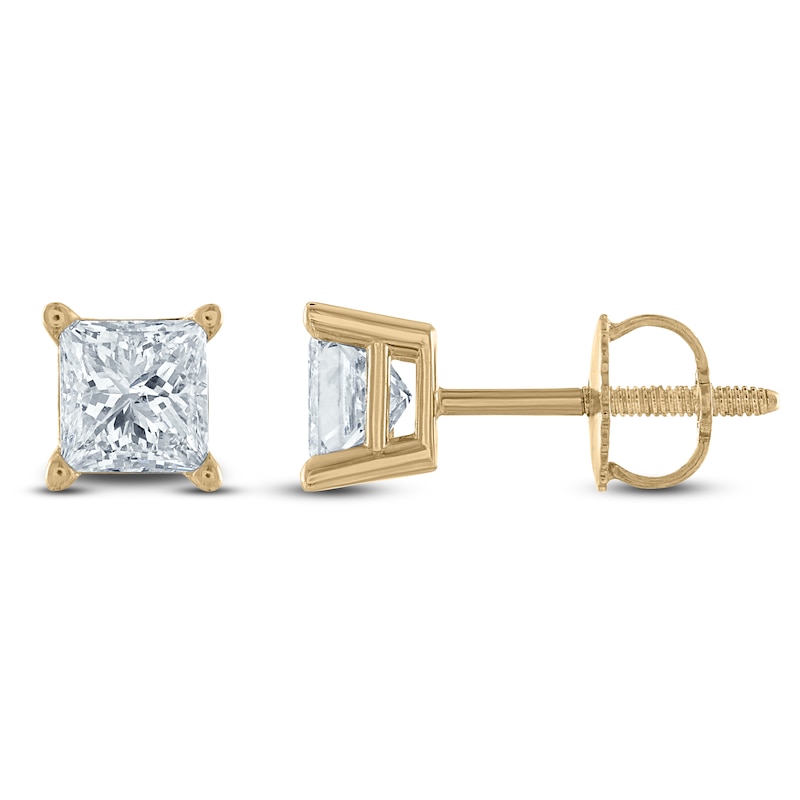 Main Image 1 of Princess-Cut Diamond Solitaire Stud Earrings 1 ct tw 14K Yellow Gold (I/I2)