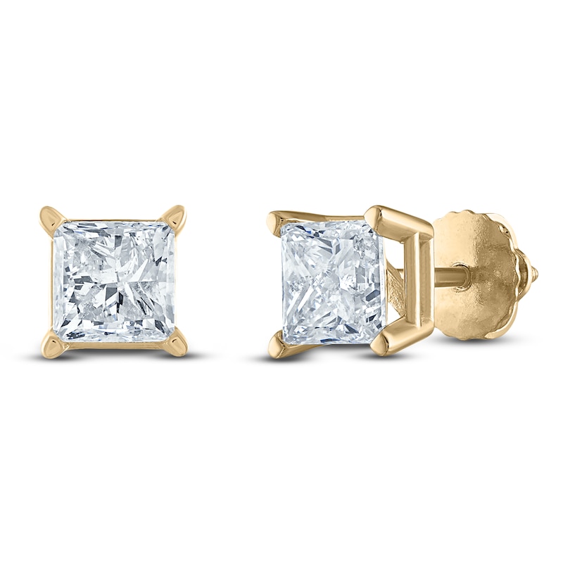 Main Image 2 of Princess-Cut Diamond Solitaire Stud Earrings 1 ct tw 14K Yellow Gold (I/I2)