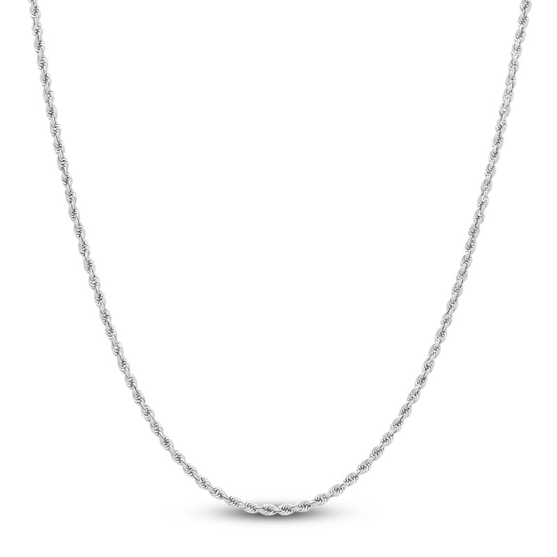 Semi-Solid Glitter Rope Chain Necklace 14K White Gold 20" 1.8mm