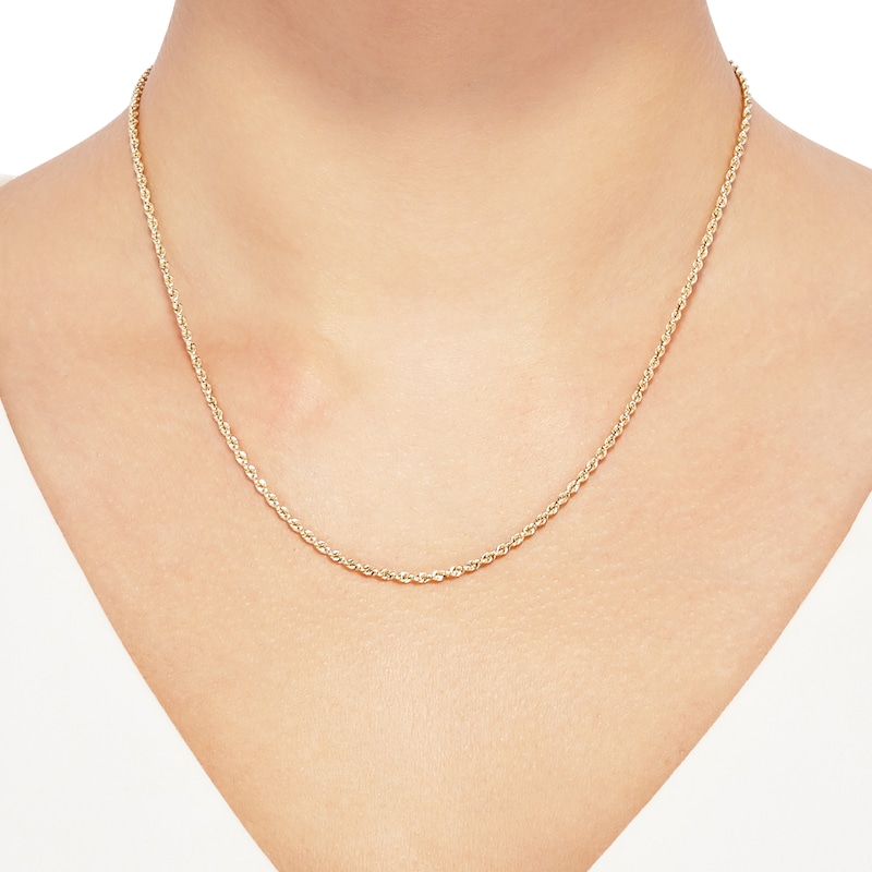 Main Image 3 of Semi-Solid Glitter Rope Chain Necklace 14K Yellow Gold 16" 2mm